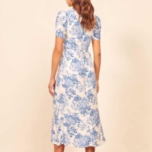 Reformation Marfa Blue White Floral Midi Dress Women’s Sz 4 - Picture 3 of 12